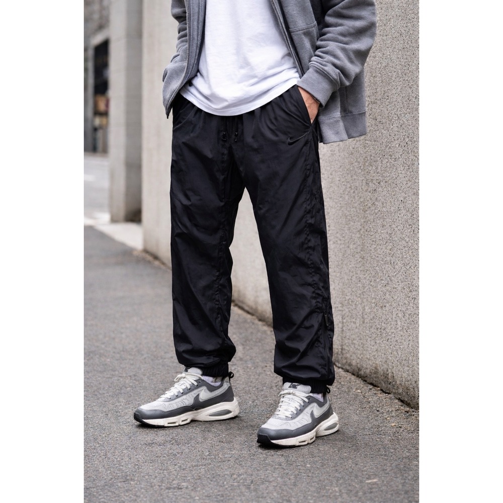 Vintage Nike Nylon Track Pants Black Zip Ankle Joggers Mens M Y2K Gorpcore